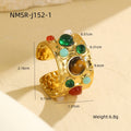 Geometric Adjustable Ring Stainless Steel Multi Gemstone