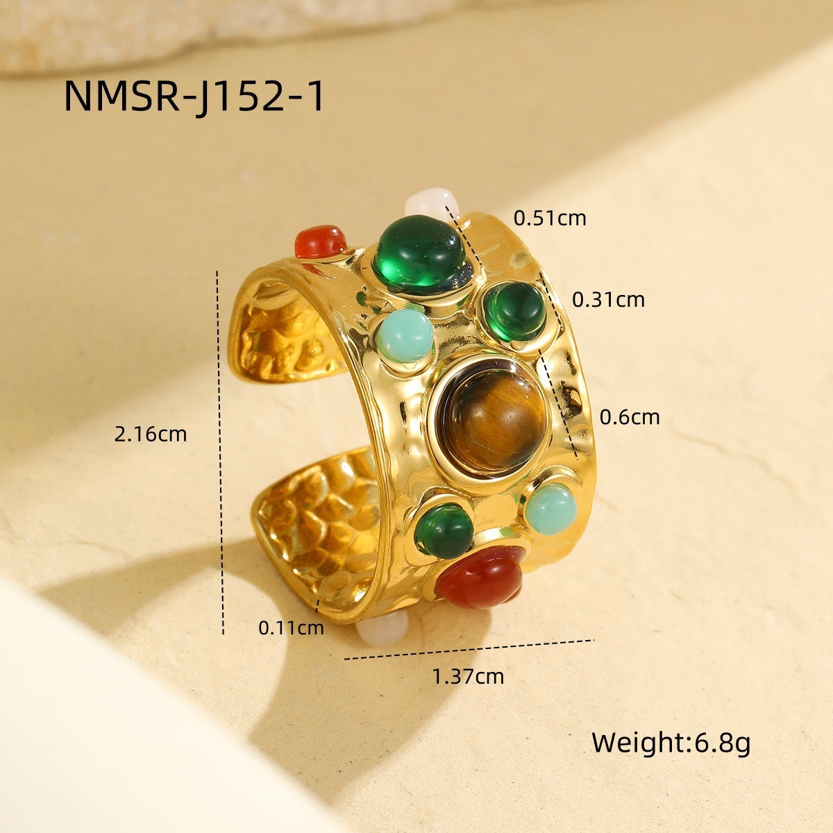 Geometric Adjustable Ring Stainless Steel Multi Gemstone