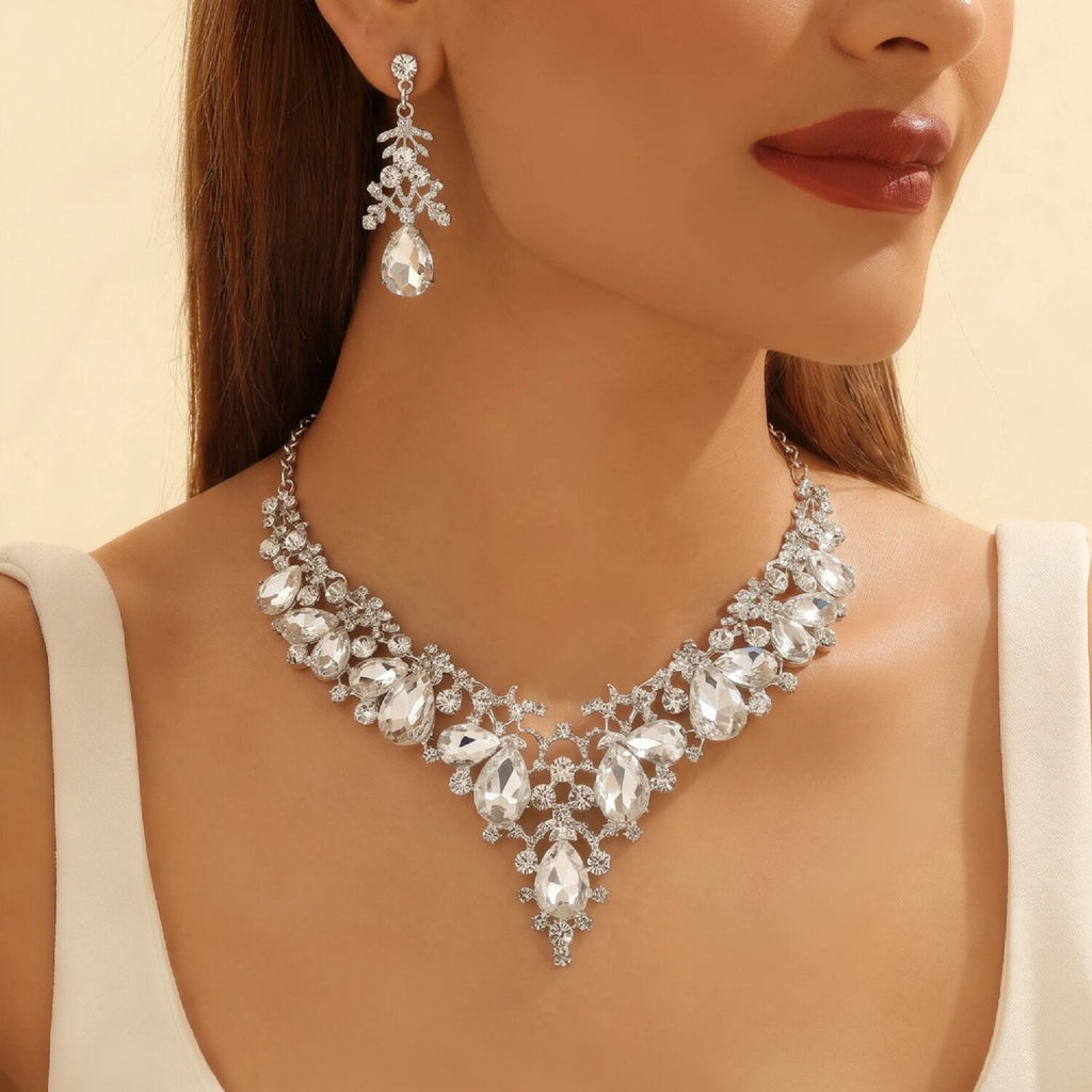 Waterdrop Leaf Necklace Earrings Set Bridal Wedding Banquet Women Jewelry Set For Wedding Party Evening Occasions