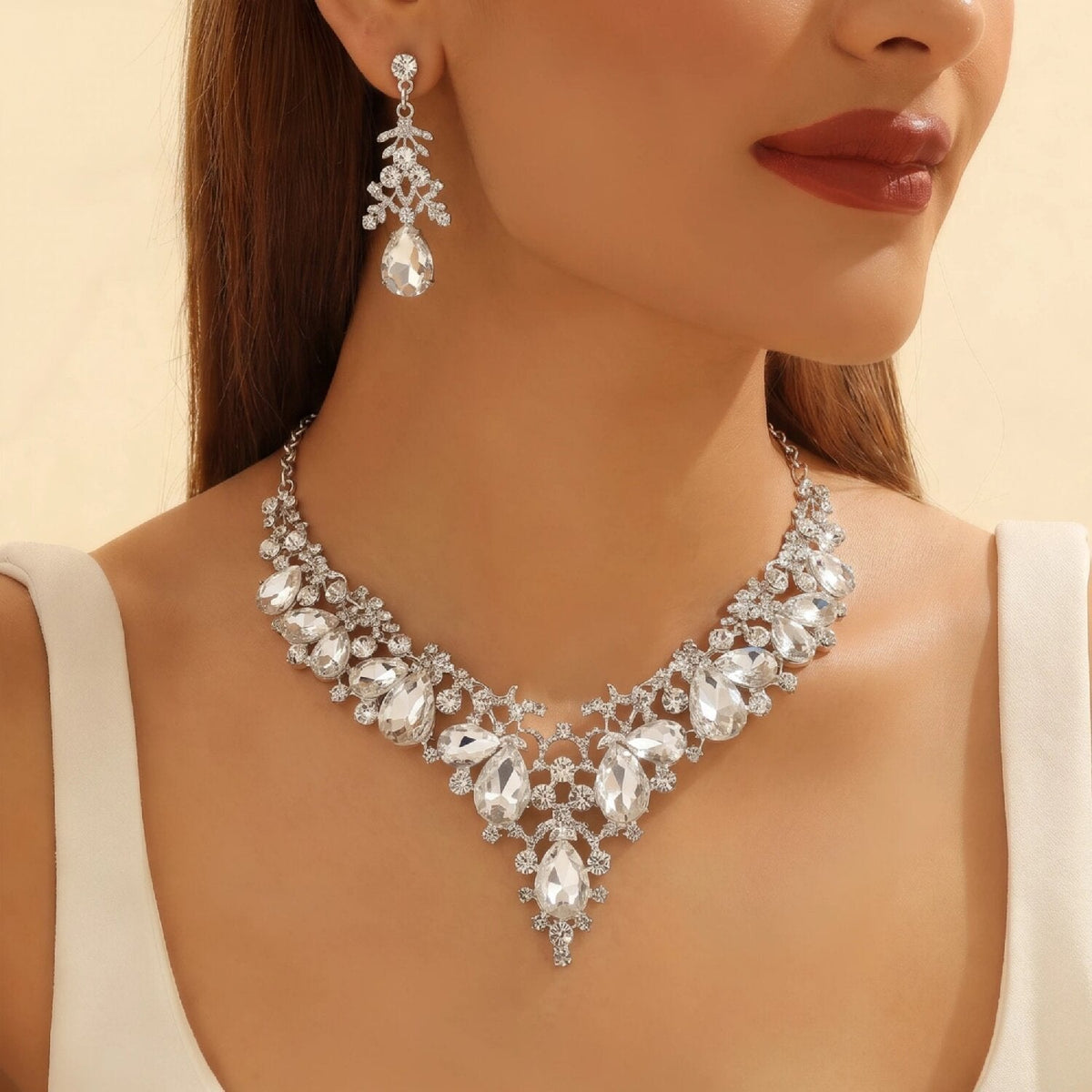 Waterdrop Leaf Necklace Earrings Set Bridal Wedding Banquet Women Jewelry Set For Wedding Party Evening Occasions