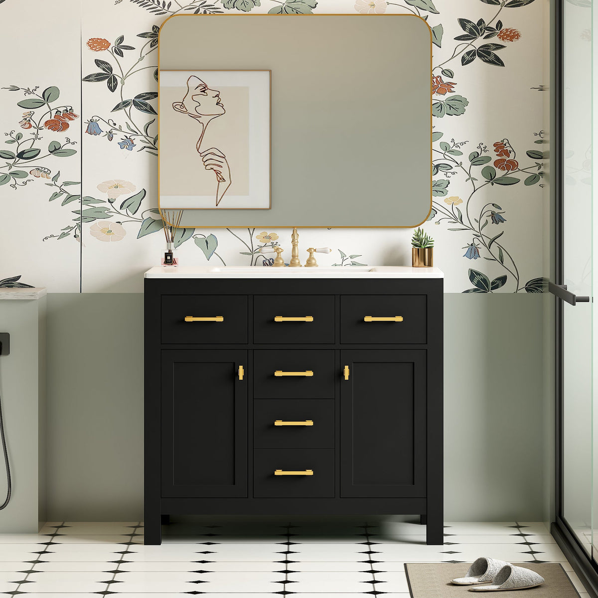 36'' Bathroom Vanity with Ceramic Sink Combo