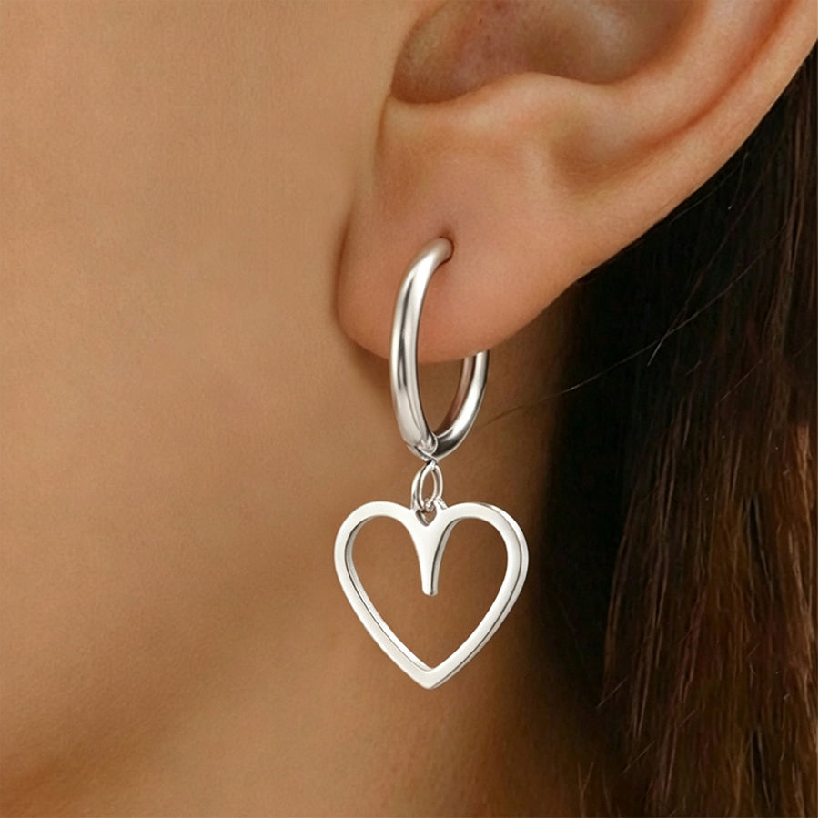 Stainless Steel Gold Silver Two Tone Huggie Hoop Earrings Hollow Open Cut Out Heart Dangle Drop Earrings Minimalist Charm Earrings For Women Daily Fashion Dropshipping Jewelry Gift