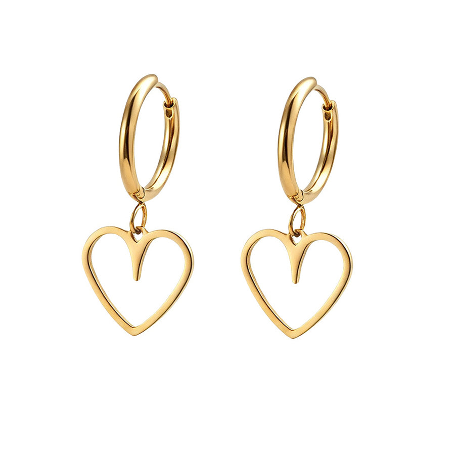 Stainless Steel Gold Silver Two Tone Huggie Hoop Earrings Hollow Open Cut Out Heart Dangle Drop Earrings Minimalist Charm Earrings For Women Daily Fashion Dropshipping Jewelry Gift