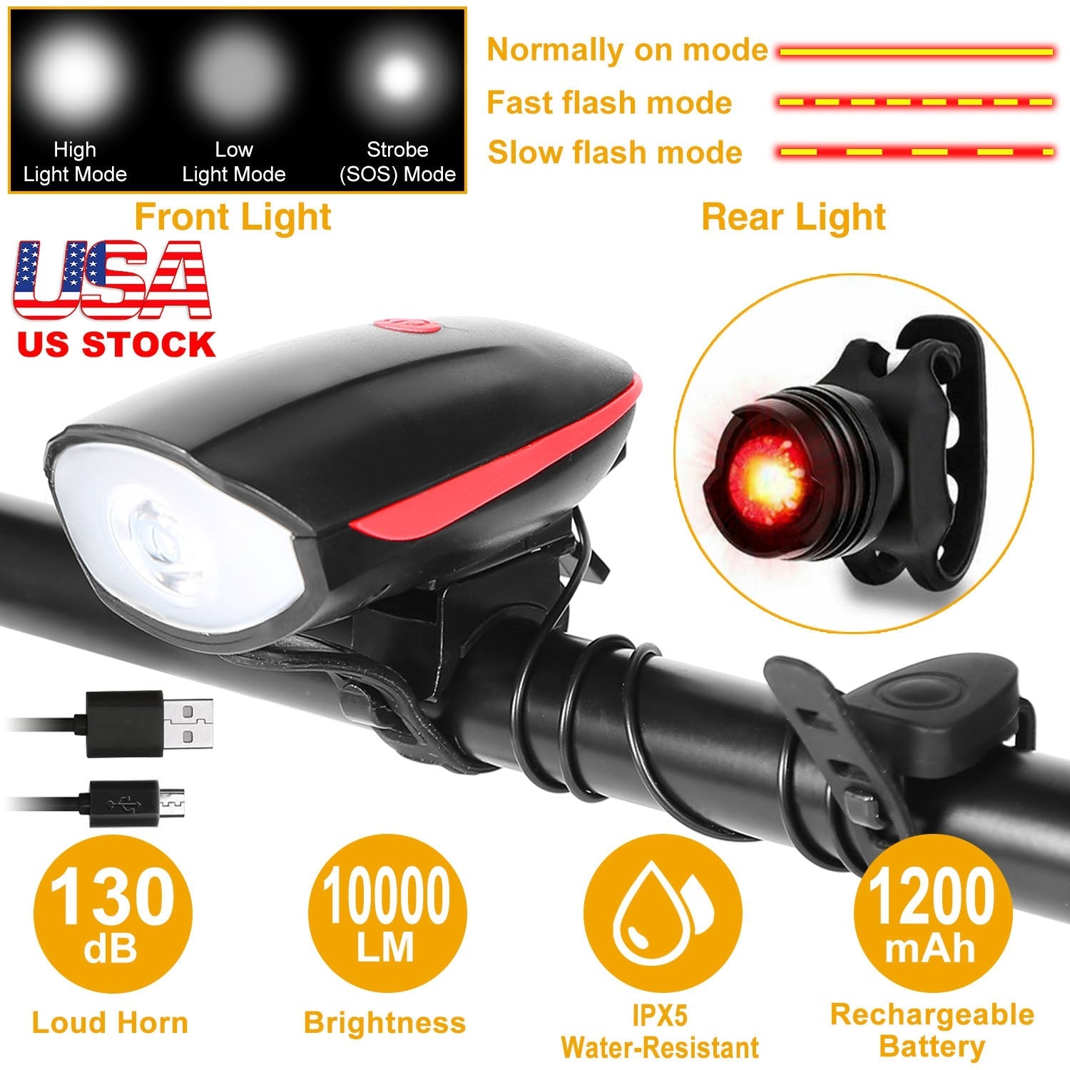 Bike Front & Rear Light with Horn – High-Brightness Safety