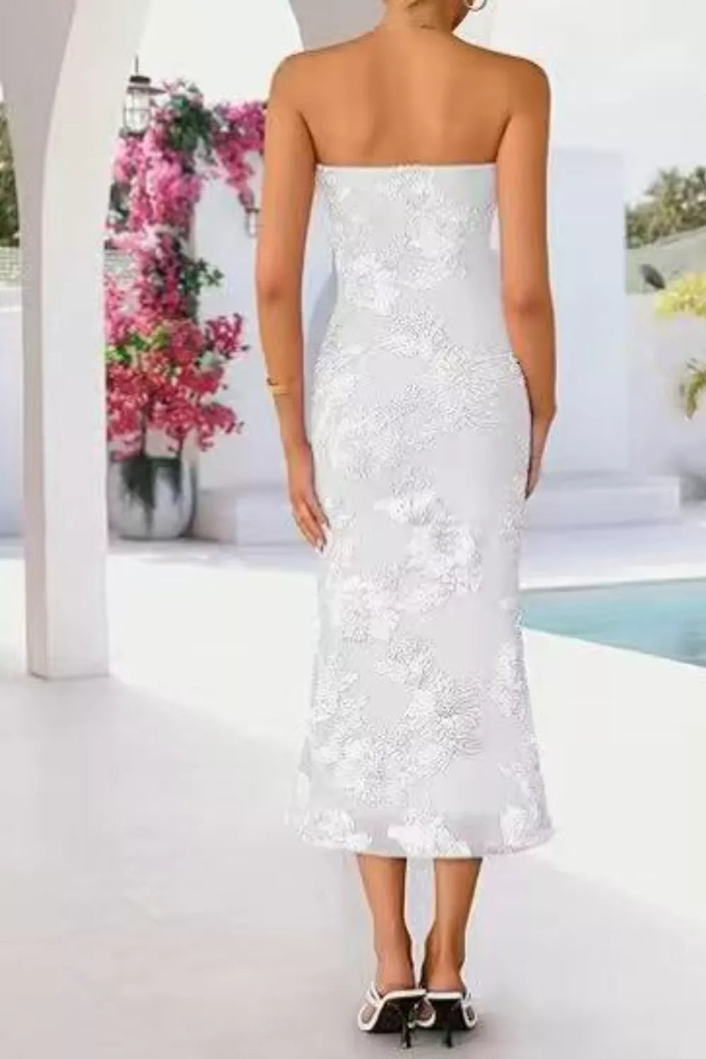 Strapless Lace Embellished Midi Dress