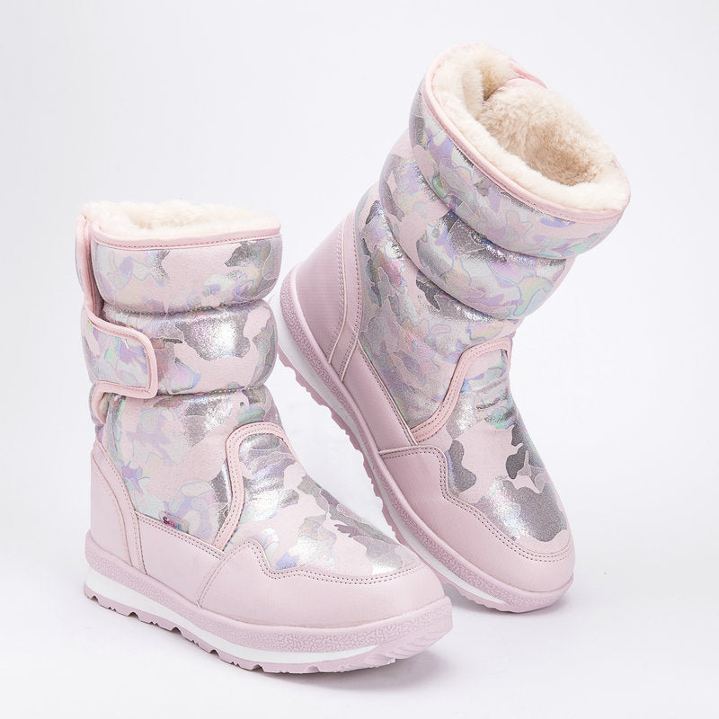 Waterproof And Slip-resistant Winter Mid-top Fleece-lined Thick Children's Winter Shoes