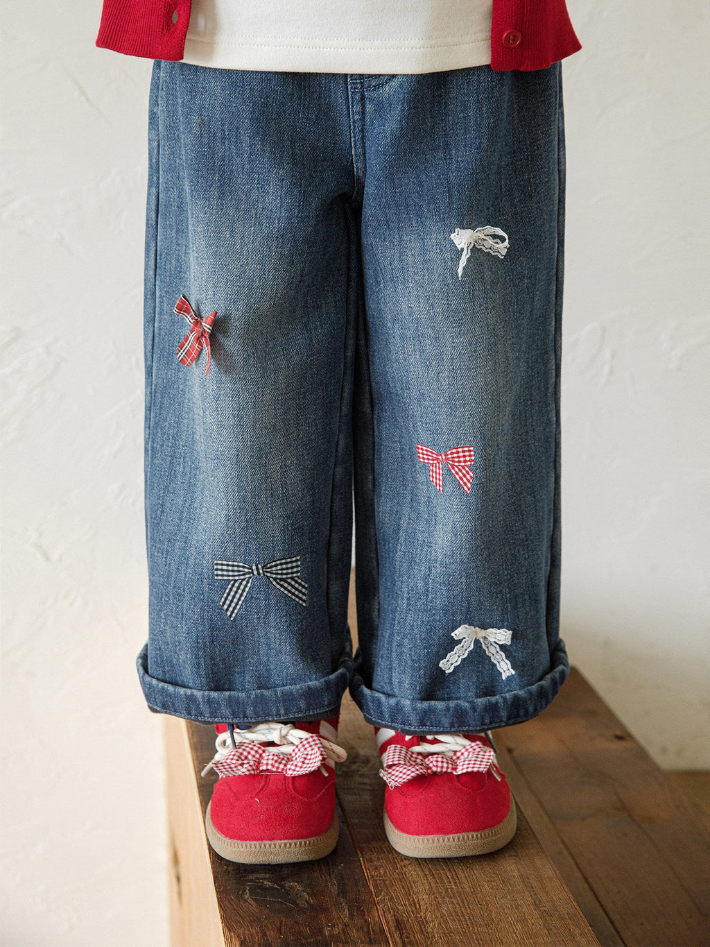Girls' Bow-knot Loose Straight-leg Pants