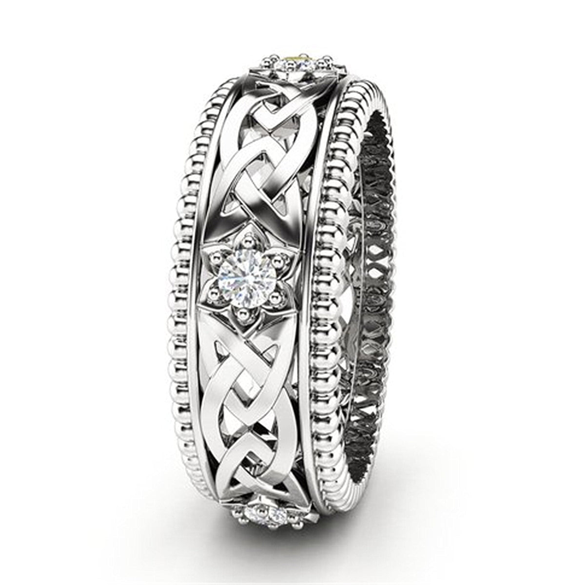 14k Plated White Diamond Ring Hollow Pattern Wedding Ring