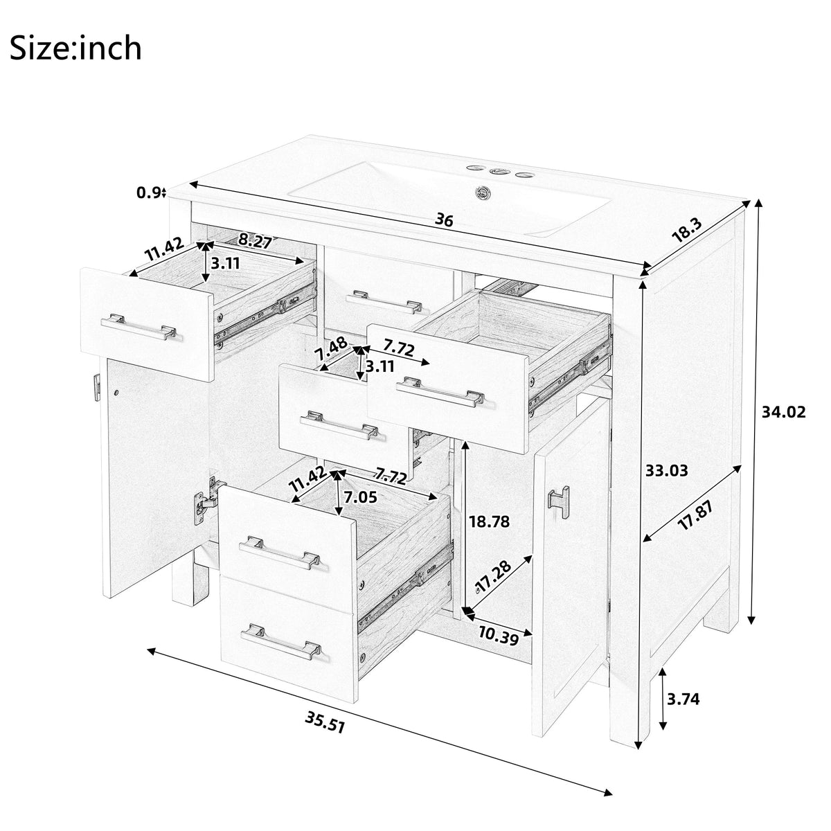 36'' Bathroom Vanity with Ceramic Sink Combo