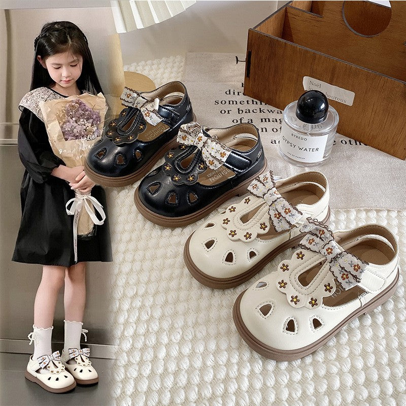 Girls' Closed-Toe Sandals, Embroidered Kids Fashion Bow Princess Shoes, Summer Style, Lightweight Toddler & Little Kids First Walkers Shoes