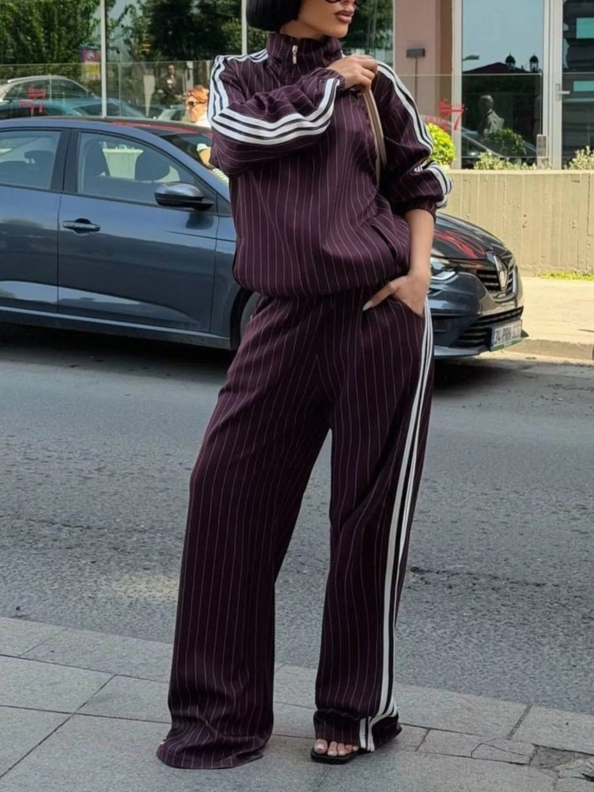 Side Stripe Zip Up Jacket and Pants Set
