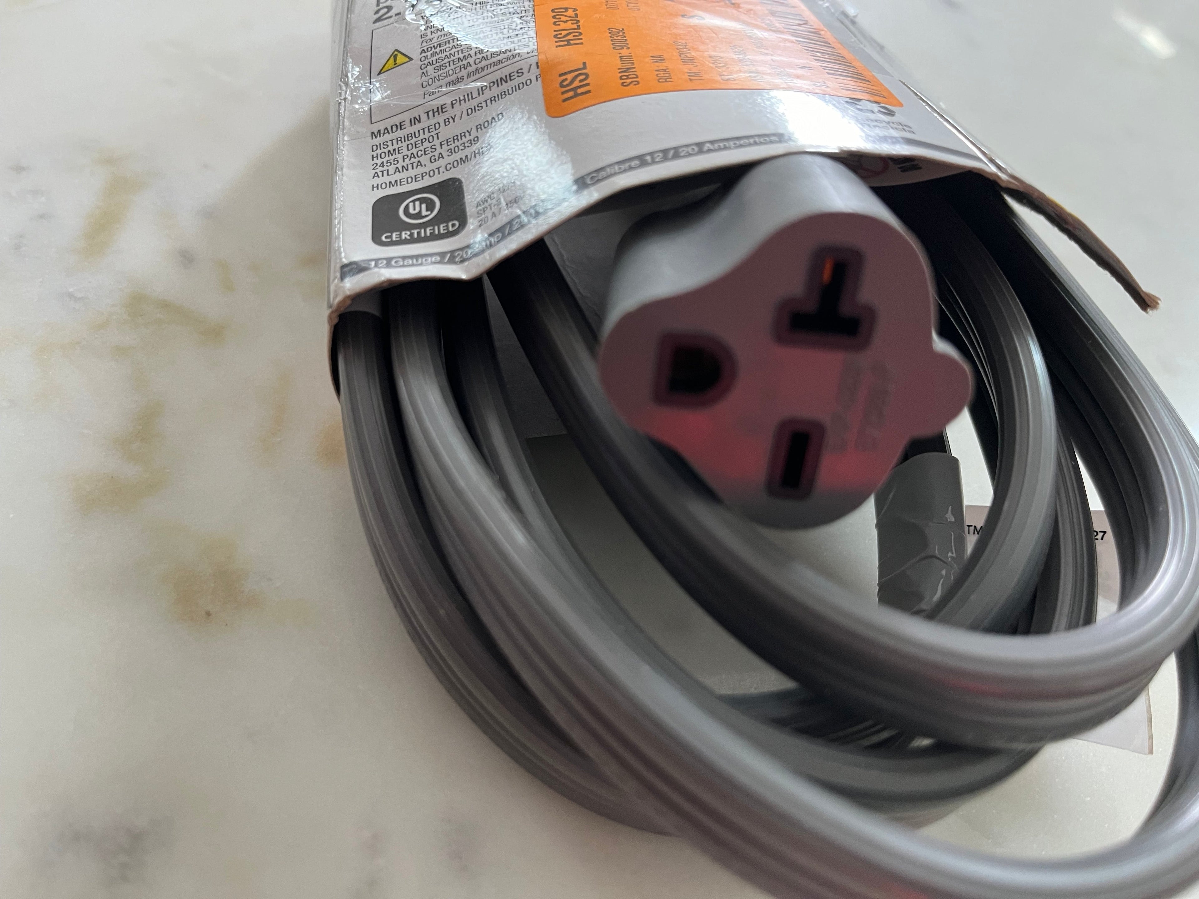 HDX 9 ft. 12/3 20 Amp 250-Volt Air Conditioner Extension Cord, Grey