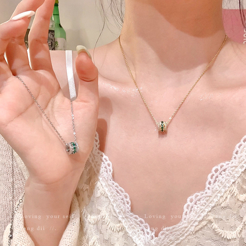 French Style Mint Green Slim Waist Zircon Pendant Necklace Summer Women Neck Jewelry For Daily Dating Banquet Party Occasions