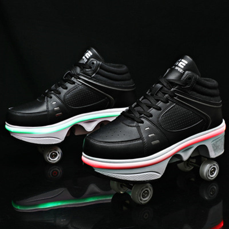 Colored Lights Four-wheel Rollerskate Foldable Dual-purpose The Skating Shoes