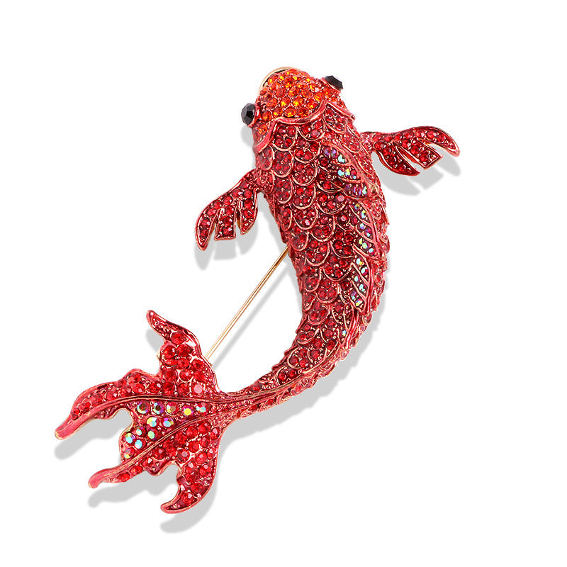 Chinese-style Red Koi Rhinestone Brooch