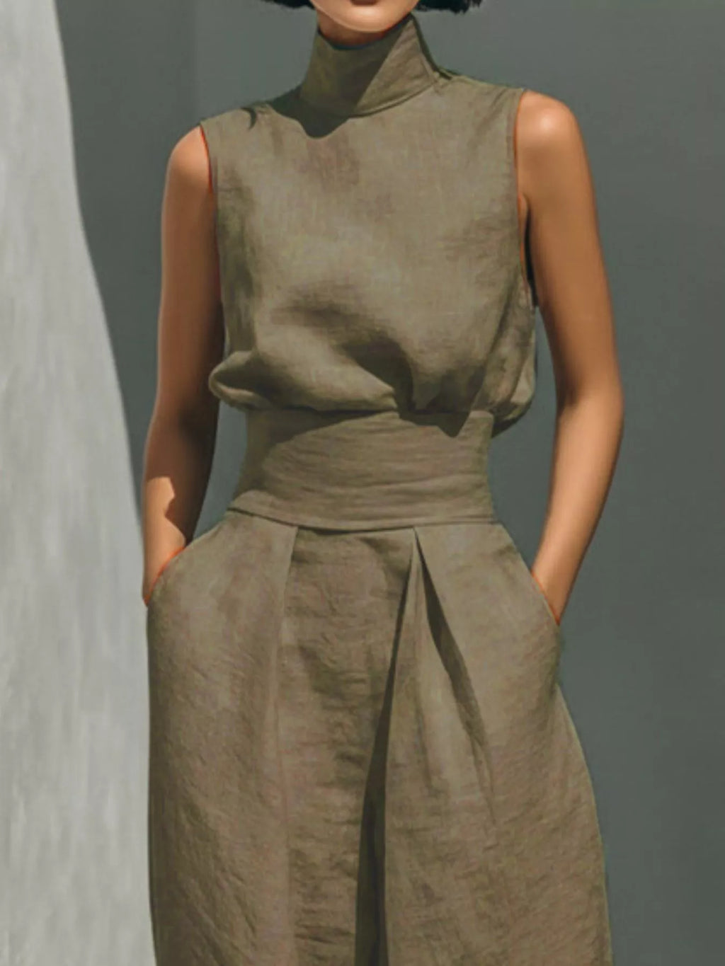 Full Size Turtleneck Sleeveless Top and Wide Leg Pants Set Plus Size