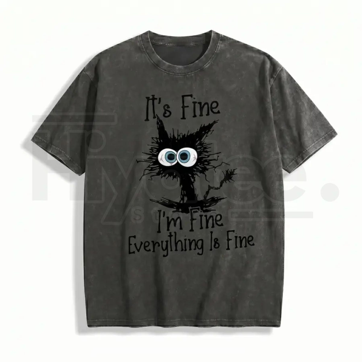 "It's Fine I'm Fine" Funny Cat T-Shirt – Premium Heavyweight Acid Wash Vintage Tee
