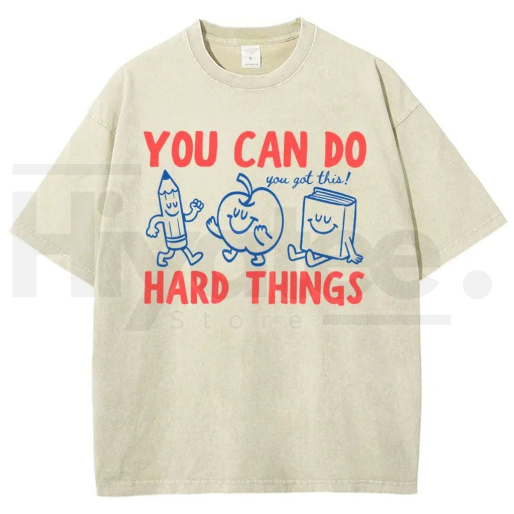 'You Can Do Hard Things' Cute Retro Doodles Motivational Teacher Tee – Uplifting Back To School Cotton Shirt