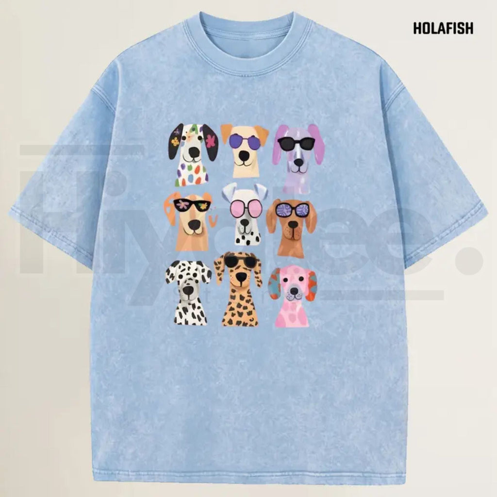 Holafish Women's Vintage Acid Wash Funny Dog Graphic Tee – Soft Breathable Cotton Casual Summer Top