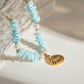 Mint Green Shell Patch Pearl Shell Pendant Necklace Jewelry