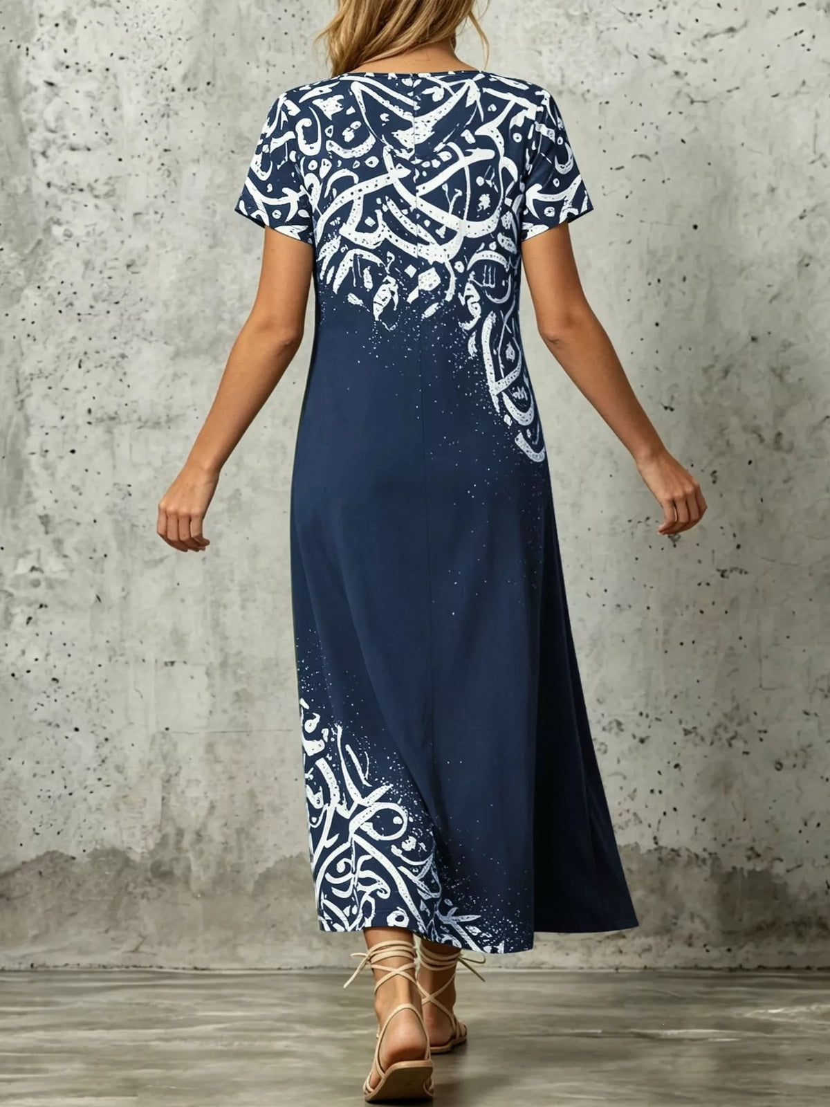 Printed Short Sleeve Midi Dress