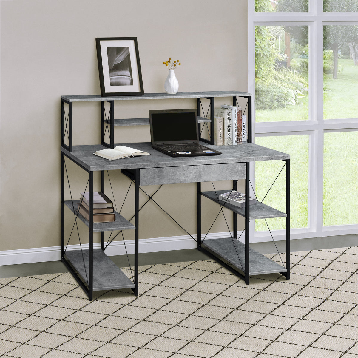 Grey and Black Writing Desk