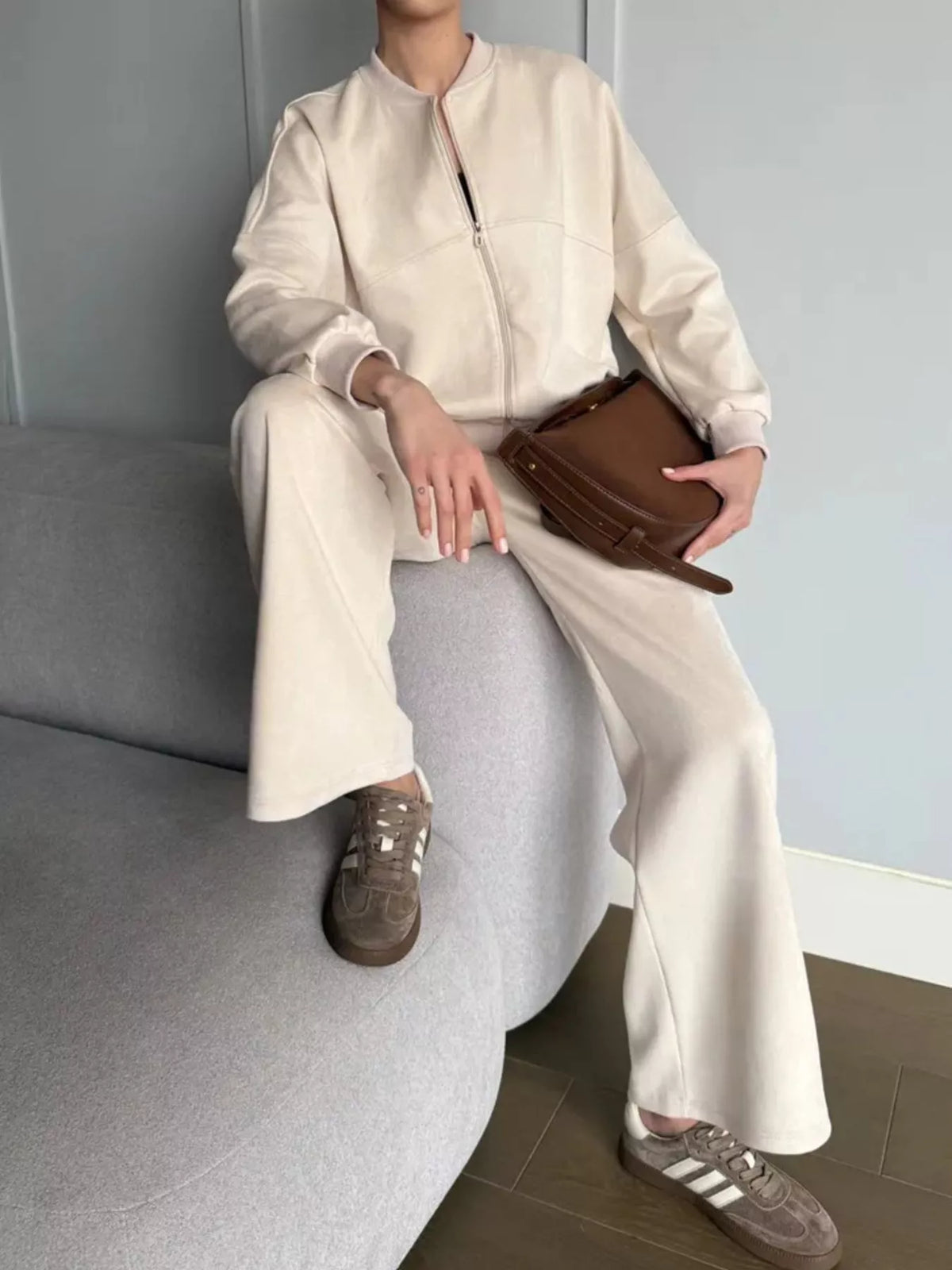 Zip Up Sweatshirt and Wide-Leg Pants Set
