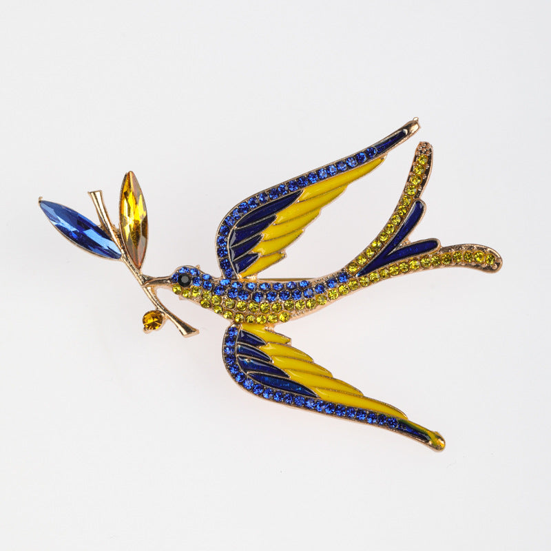 Enamel Oil-drop Swallow Holding A Branch Brooch