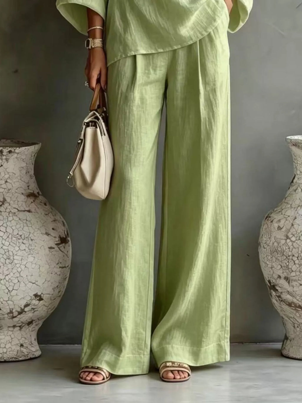 One Shoulder Top and Wide Leg Pants Set