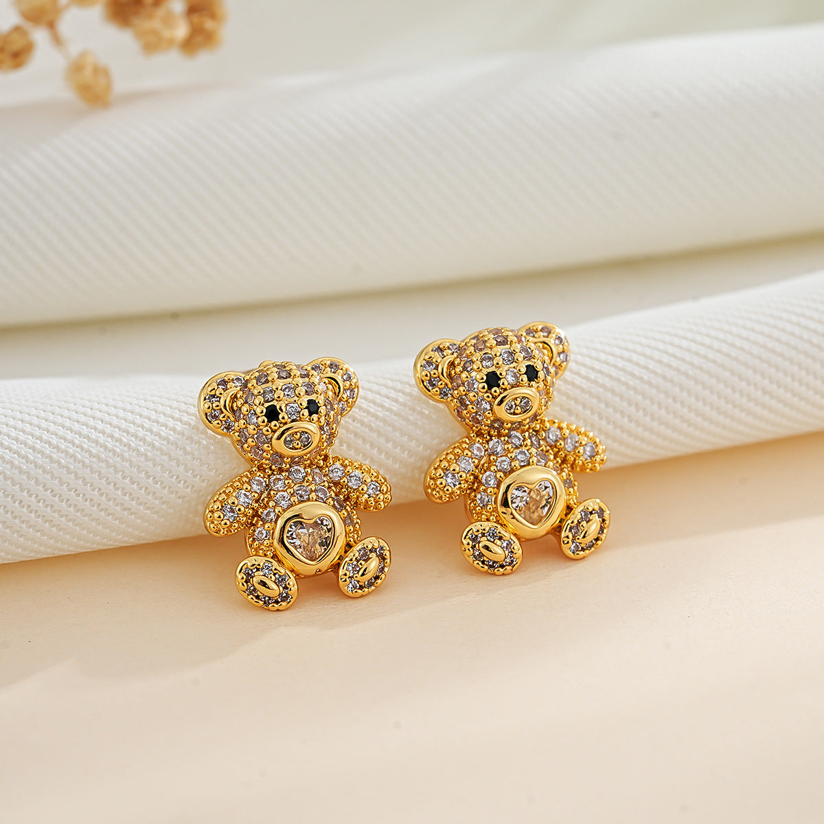 High-end Cute Little Bear Animal Stud Earrings, Made Of Copper
