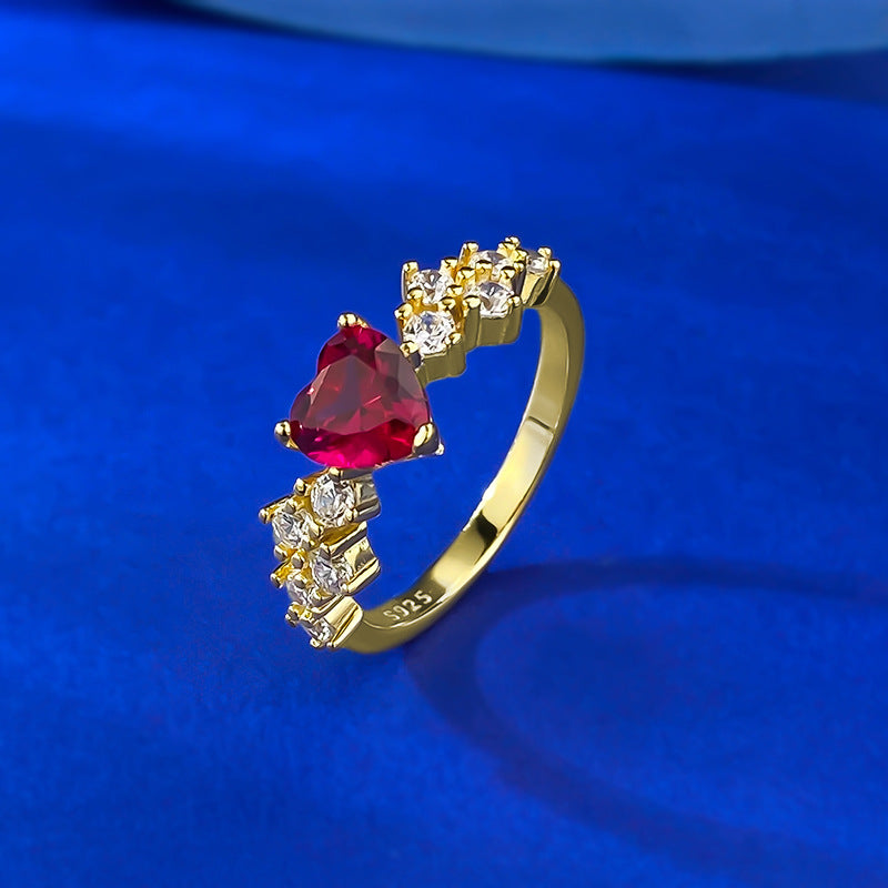 S925 Silver Gold-colored Blood-red Diamond-studded Ring For Women