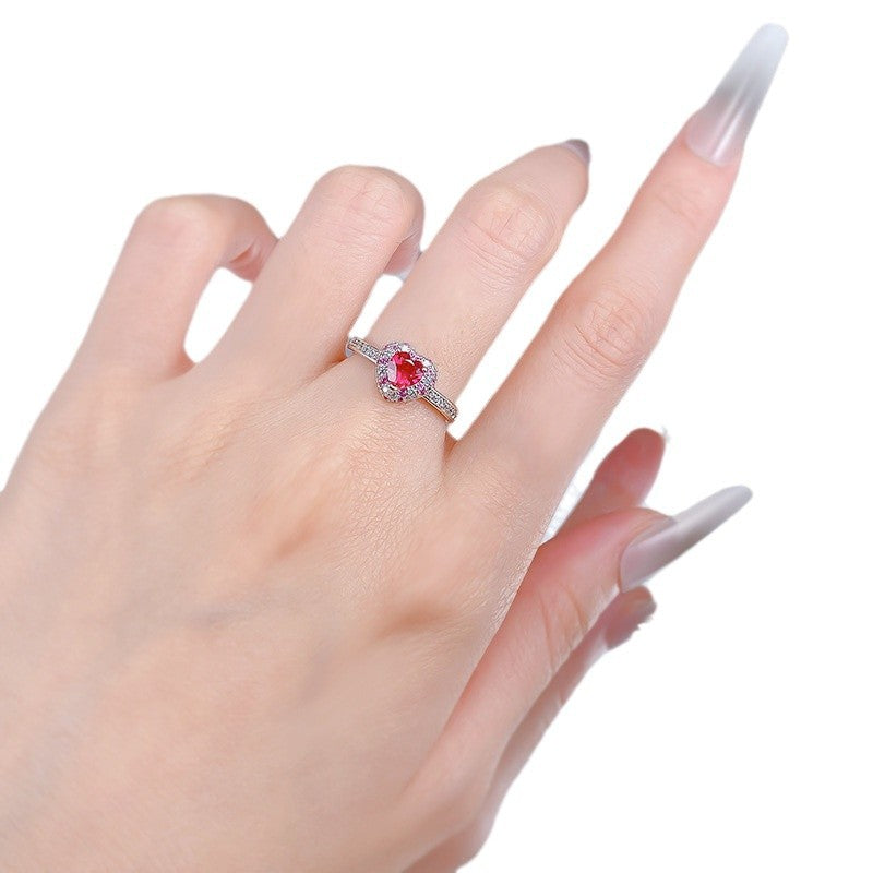 S925 Silver Heart-shaped Ring With Full Diamonds