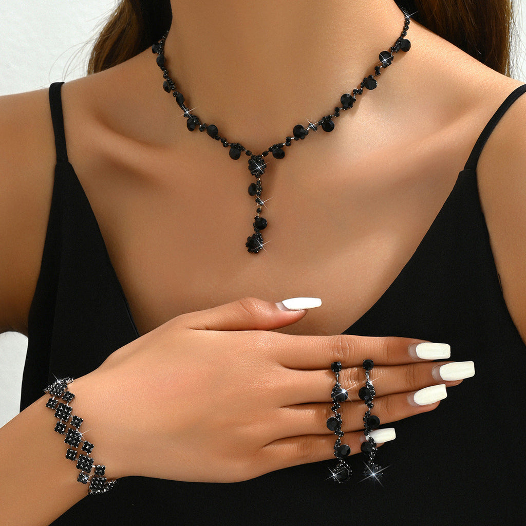 2026 Cross-border Rhinestone Jewelry Necklace Earring Bracelet Three-piece Jewelry Accessories Bridal Wedding Jewelry All-match