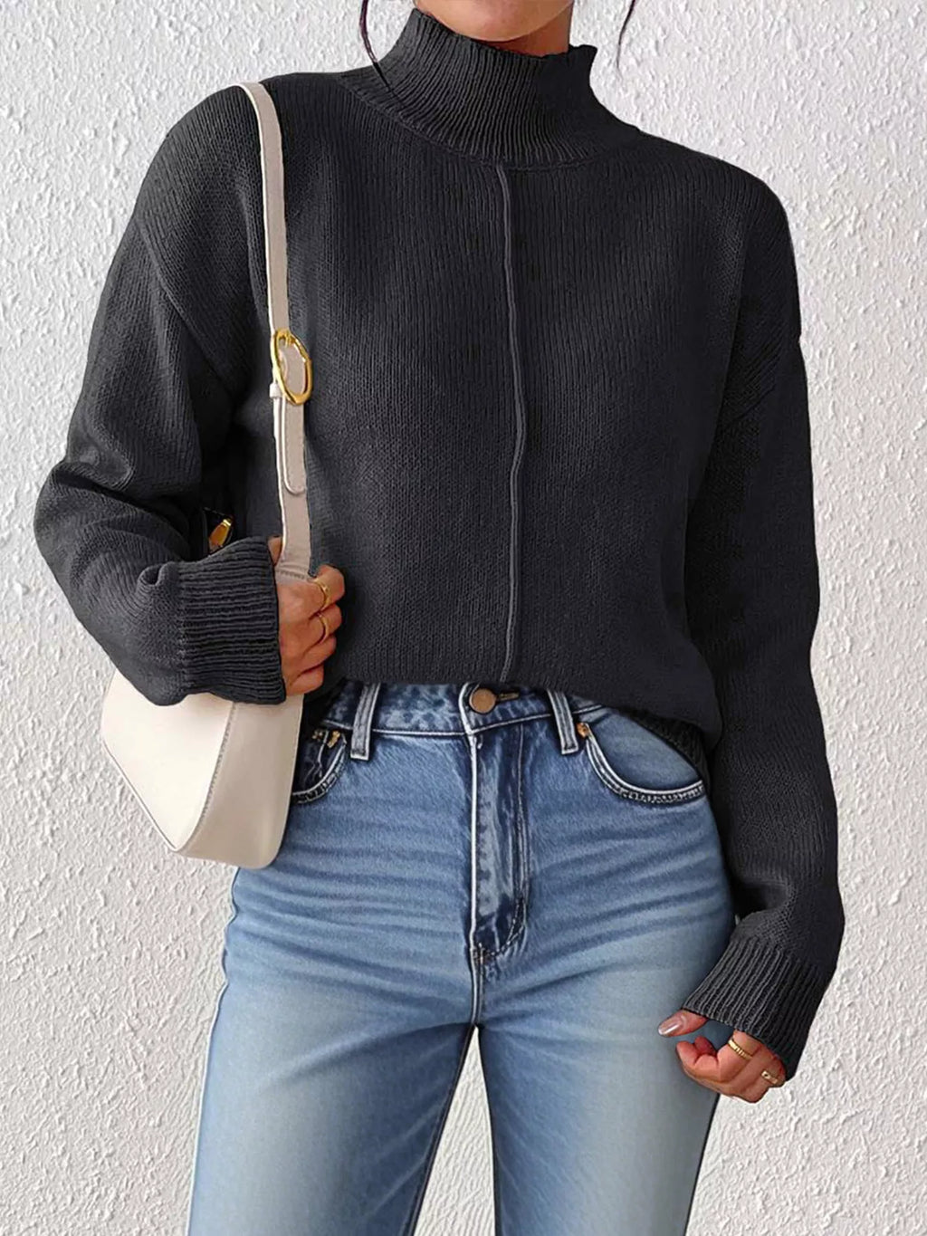 Center Seam Detail Turtleneck Sweater