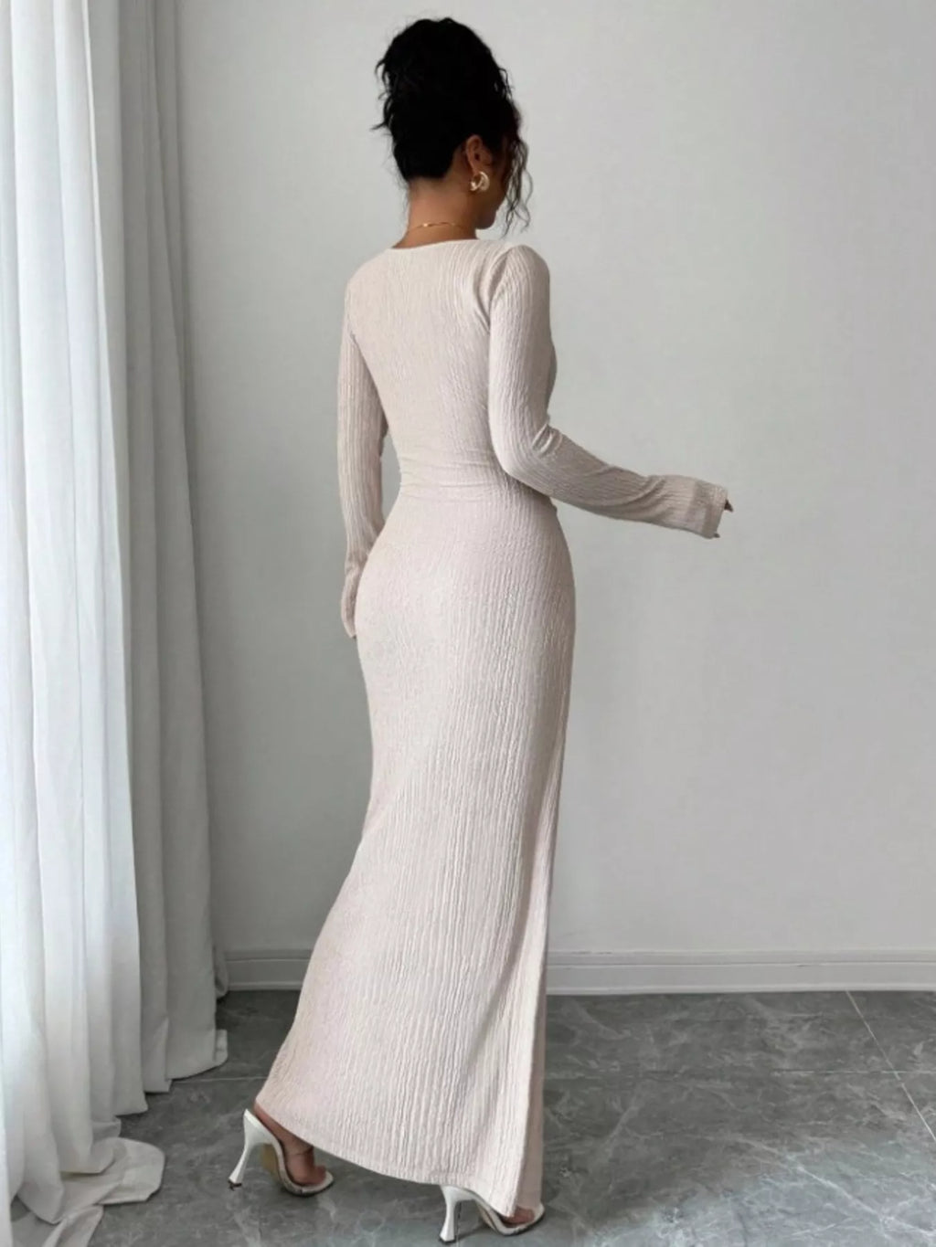 Slit Asymmetrical Neck Ribbed Maxi Dress
