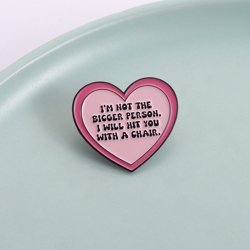 Cartoon-style Minimalist Heart-and-text Brooch