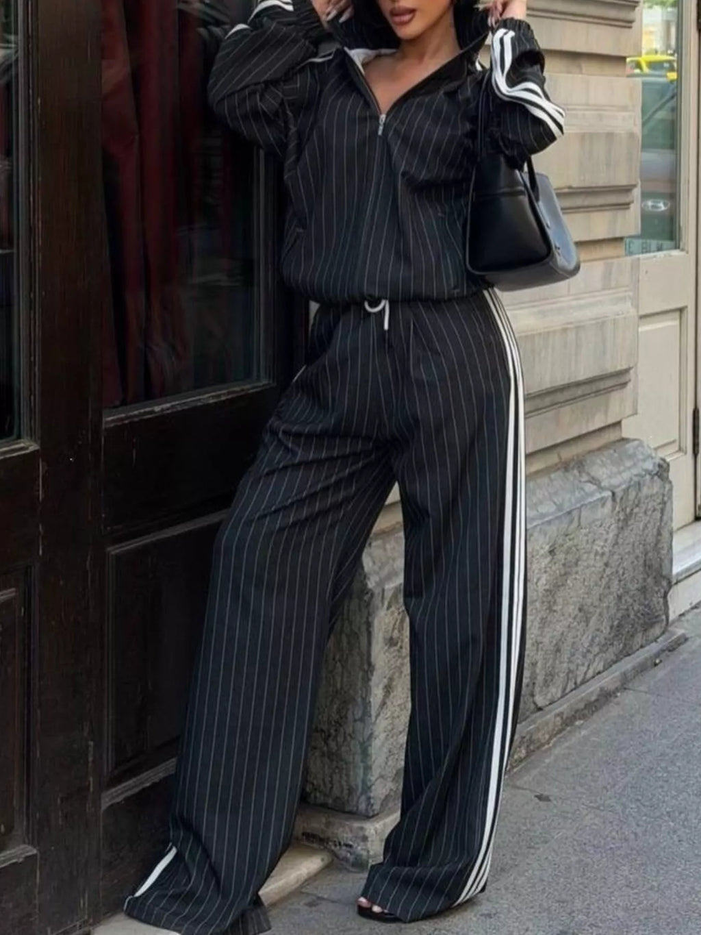 Side Stripe Zip Up Jacket and Pants Set