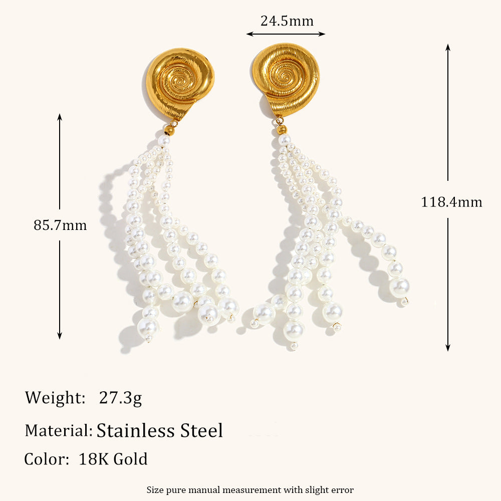 European And American Pearl Tassel Conch Stud Earrings