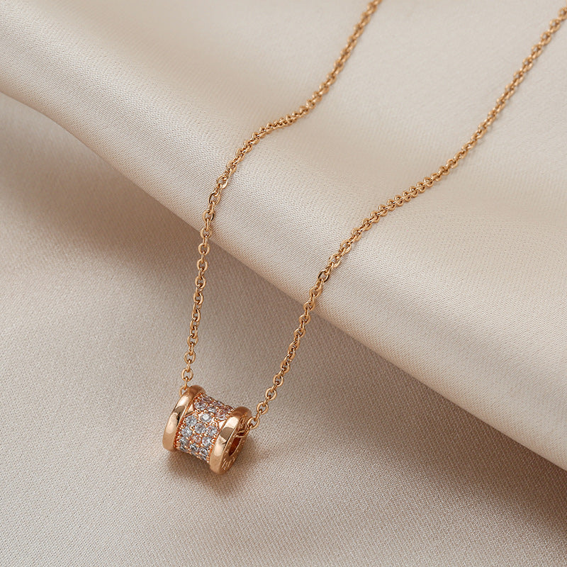 K-Style Of 18K Rose Gold Micro-Inlaid Three-Row Diamond Exquisite Small Waist Titanium Steel Necklace Female Popular High-End Clavicle Chain