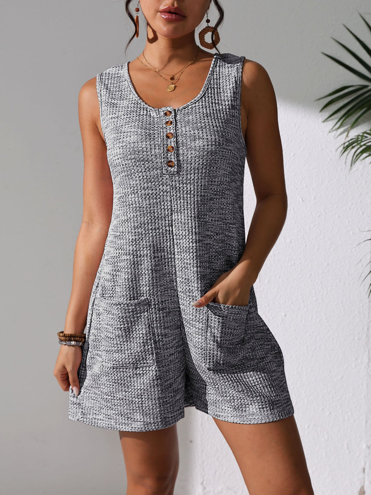 2025 Summer New Cross-border European And American Women's Clothing Amazon Hot Casual Button Pocket Vest Jumpsuit Women