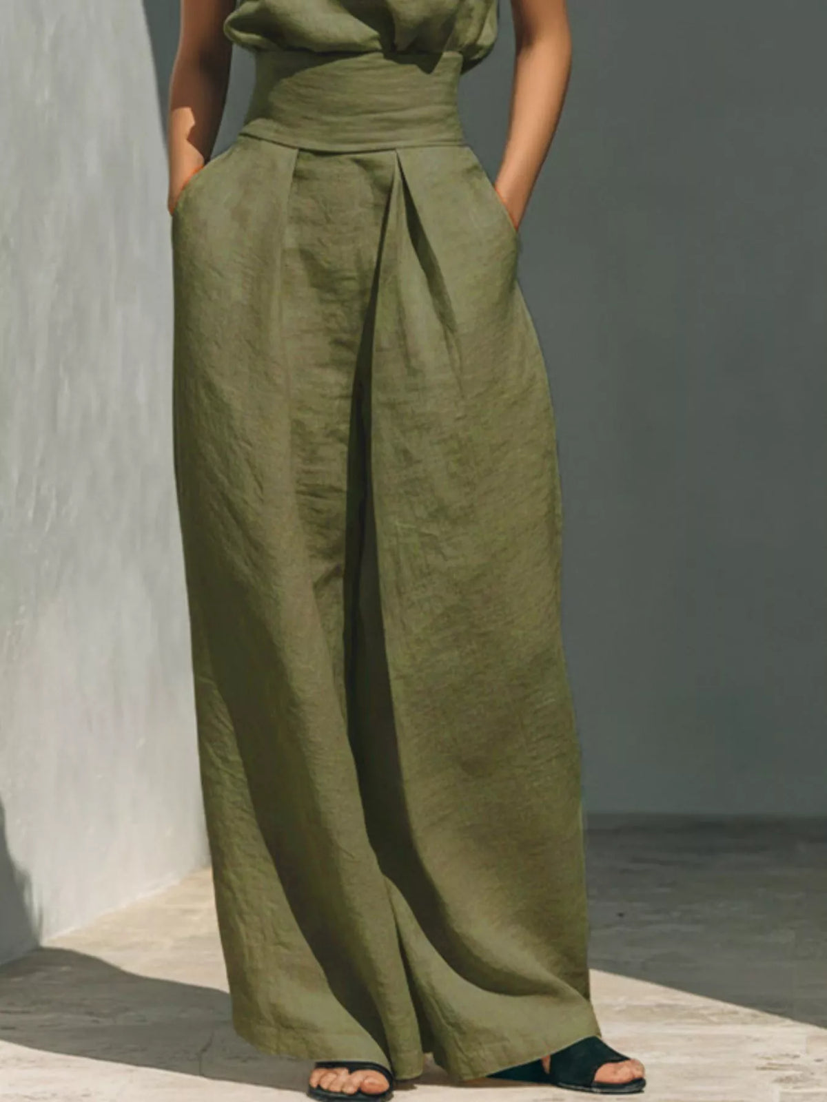 Full Size Turtleneck Sleeveless Top and Wide Leg Pants Set Plus Size