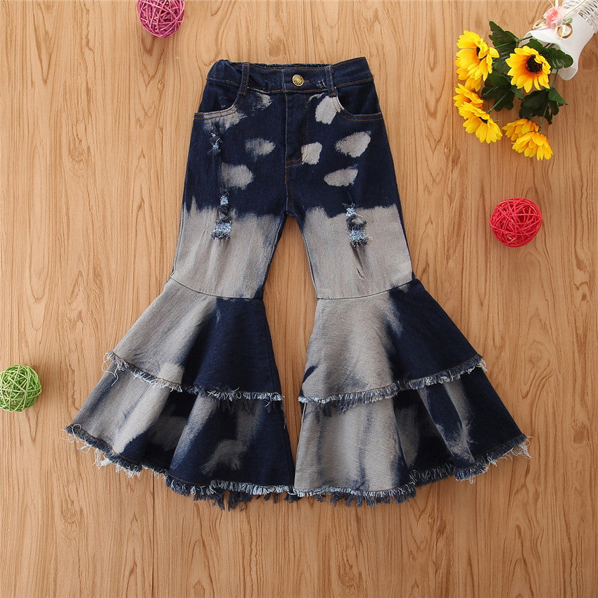 Girls' Stretch Jeans Horn Broken Holes Pants