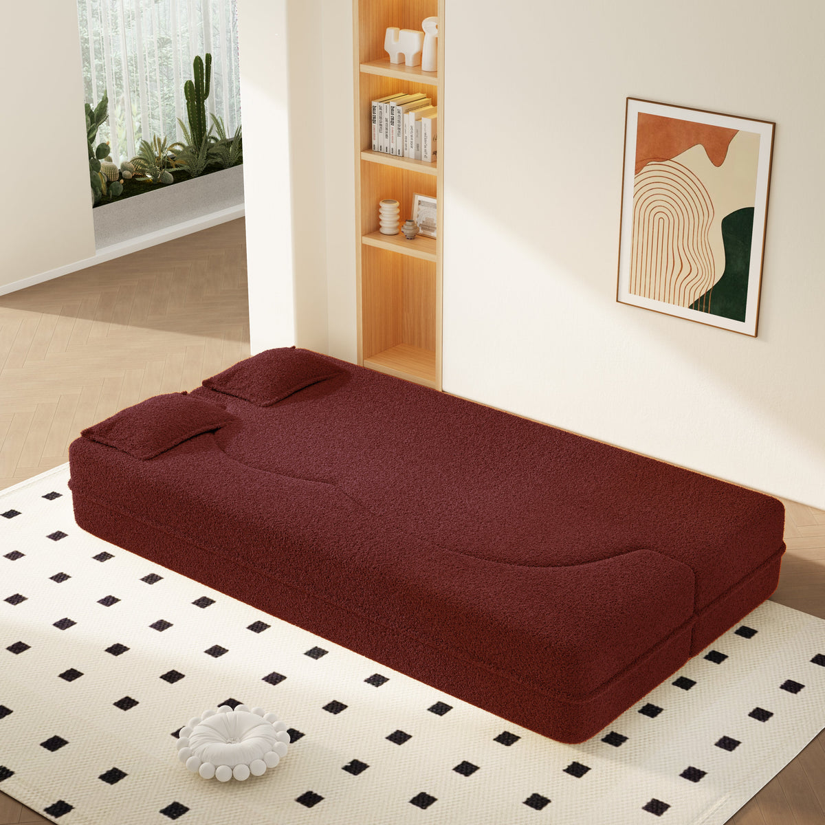 Modern Convertible Floor Sofa with 2 Pillows
