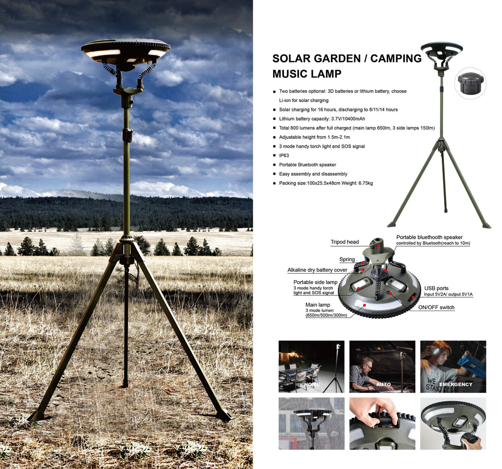 TRU De-LIGHT | Multipurpose Singing Music Solar LED Light | Garden, Camping Portable Light, Strong Bluetooth Speaker | Main Light + 3 Independent Detachable Multi Mode Lights