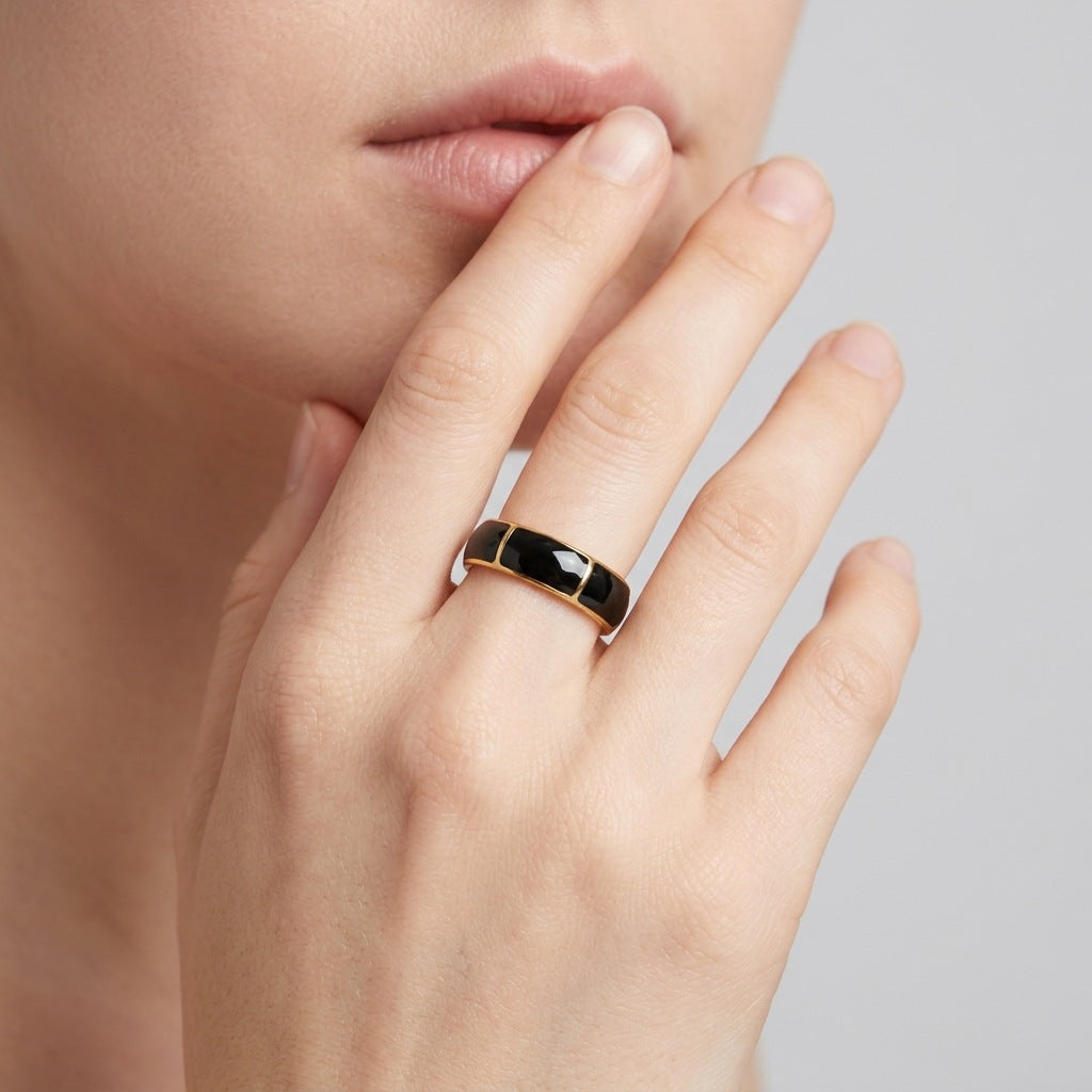 Women Colorful Enamel Stainless Steel Open Ring, Fashion Minimalist Retro Trendy Versatile Finger Jewelry