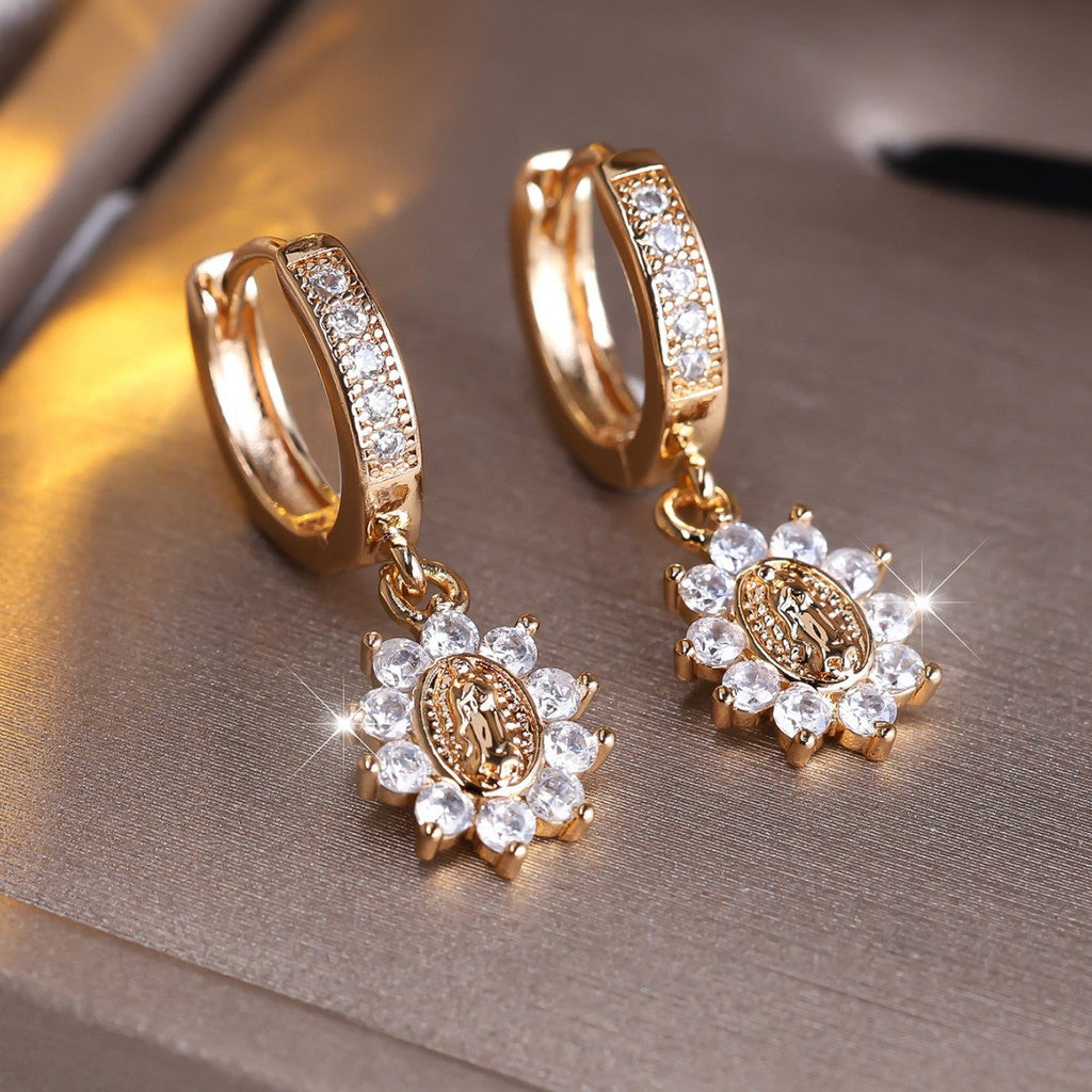 Western Light-luxury Virgin Mary Diamond-studded Earrings