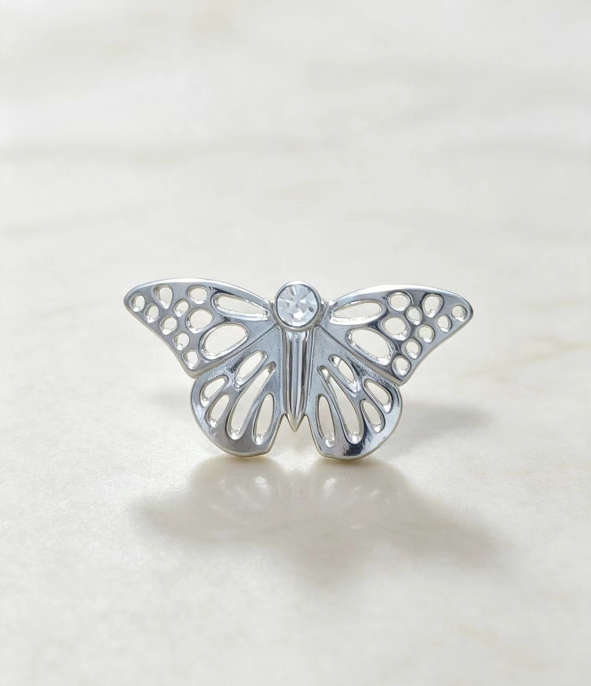 Silver Butterfly Brooch Hollowed-Out Zircon Pin