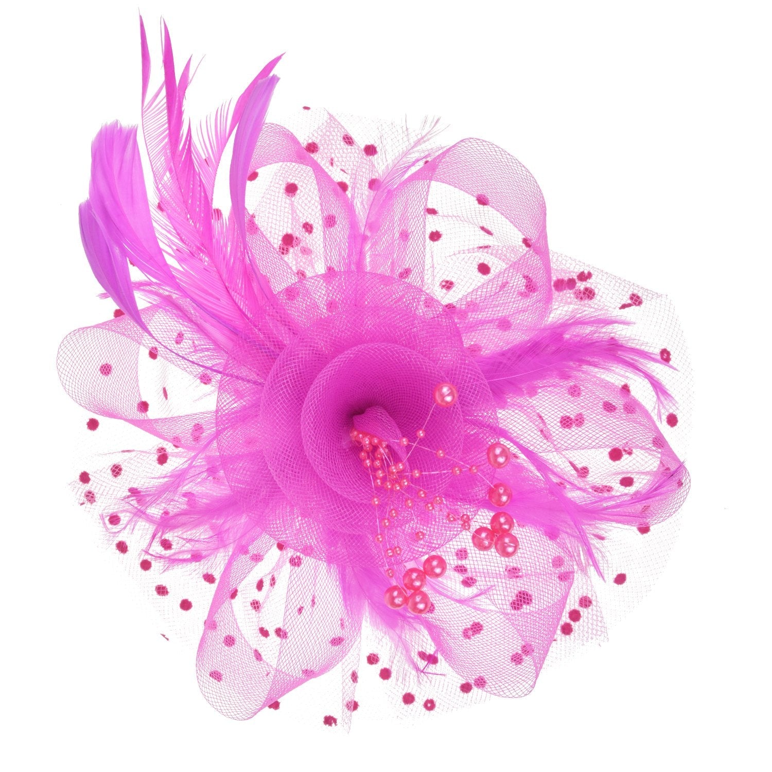 DRESHOW Fascinators Hat Flower Mesh Ribbons Feathers on a Headband and a Clip Tea Party Headwear for Girls and Women