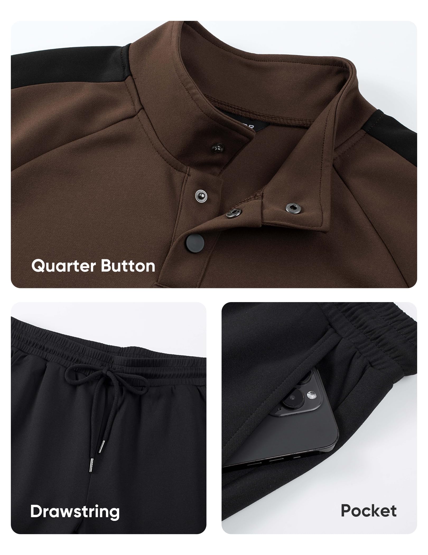 JMIERR Men's 2 Piece Casual Outfits Quarter Button Lightweight Sweatshirt Tracksuit & Joggers Sweatpants Sweatsuit Set