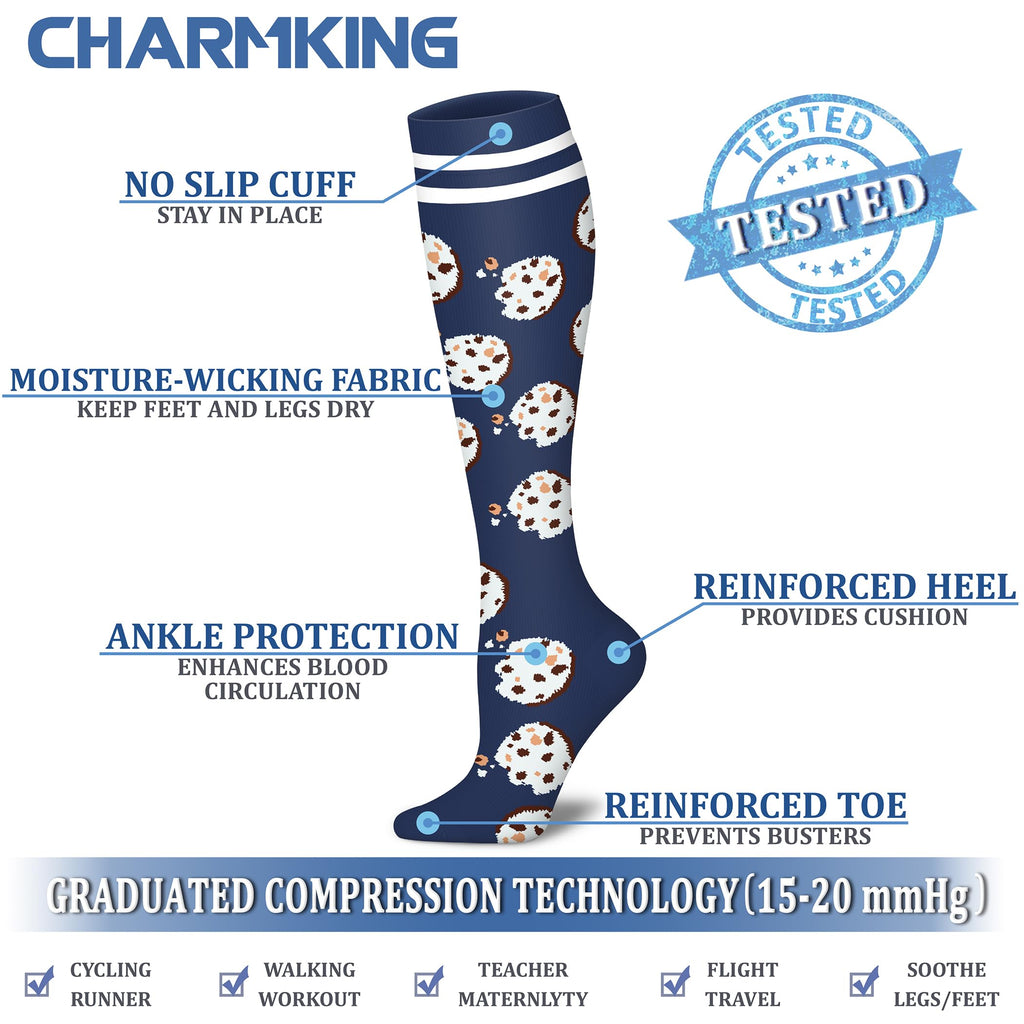 CHARMKING Compression Socks for Women & Men Circulation (8 Pairs) 15-20 mmHg is Best Support for Athletic Running,Cycling